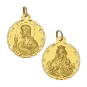 Medalla-Escapulario-Virgen-Carmen-Sagrado-Corazon-Redondo-21mm-Diamantado-clasico-circular-Oro