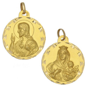 Medalla-Escapulario-Virgen-Carmen-Sagrado-Corazon-Redondo-23mm-Diamantado-clasico-circular-Oro