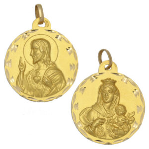 Medalla-Escapulario-Virgen-Carmen-Sagrado-Corazon-Redondo-25mm-Diamantado-clasico-circular-Oro