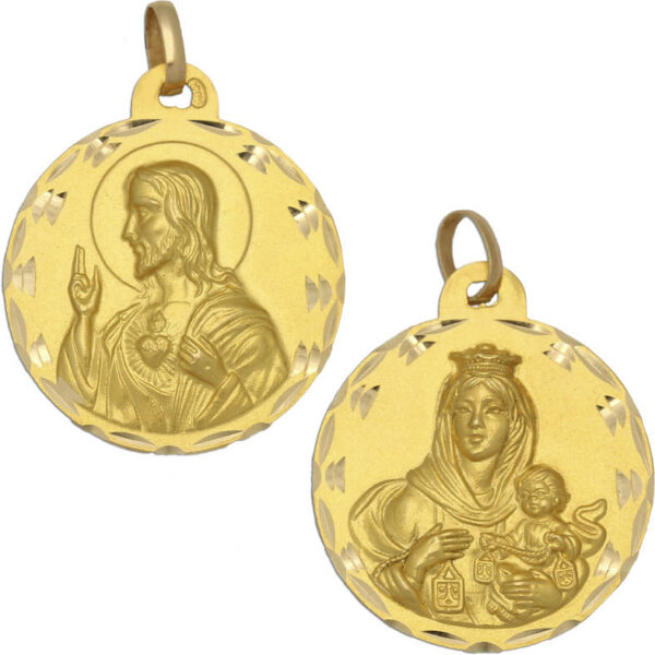 Medalla-Escapulario-Virgen-Carmen-Sagrado-Corazon-Redondo-27mm-Diamantado-clasico-circular-Oro