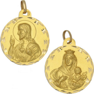 Medalla-Escapulario-Virgen-Carmen-Sagrado-Corazon-Redondo-29mm-Diamantado-clasico-circular-Oro