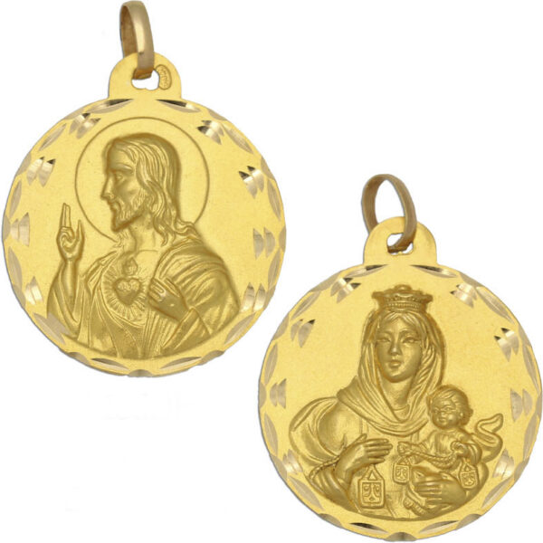 Medalla-Escapulario-Virgen-Carmen-Sagrado-Corazon-Redondo-29mm-Diamantado-clasico-circular-Oro