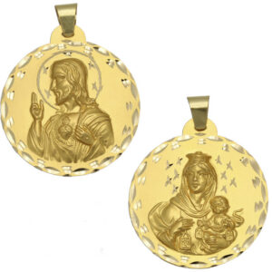 Medalla-Escapulario-Virgen-Carmen-Sagrado-Corazon-Redondo-42mm-Diamantado-clasico-circular-Oro