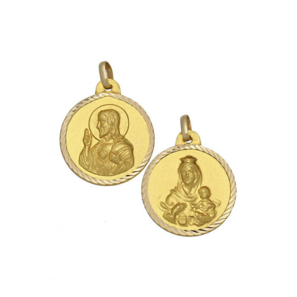Medalla-Escapulario-Virgen-Carmen-Sagrado-Corazon-Redondo-tallado-helice-14mm-Oro