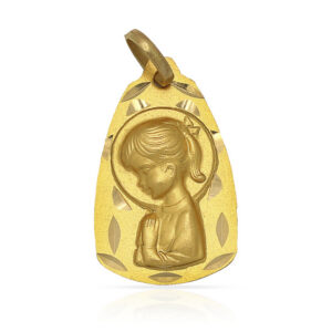 Medalla Virgen Niña Colita Oro 18k de forma Capilla 18x13mm tallada