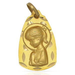 Medalla Virgen Niña Colita Oro 18k de forma Capilla 20x14mm tallada