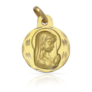 Medalla Virgen Niña Velo Oro 18k de 15mm de diámetro Diamantado Clásico Circular
