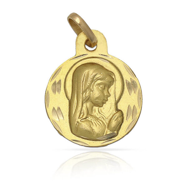 Medalla Virgen Niña Velo Oro 18k de 15mm de diámetro Diamantado Clásico Circular