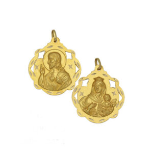 Medalla-Escapulario-Calado-Pandereta-Virgen-Carmen-Sagrado-Corazon-16mm-Oro