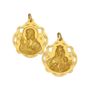 Medalla-Escapulario-Calado-Pandereta-Virgen-Carmen-Sagrado-Corazon-20mm-Oro