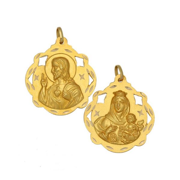 Medalla-Escapulario-Calado-Pandereta-Virgen-Carmen-Sagrado-Corazon-20mm-Oro