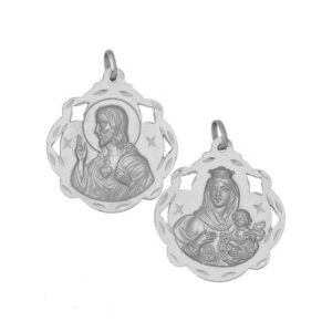 Medalla-Escapulario-Calado-Pandereta-Virgen-Carmen-Sagrado-Corazon-20mm-Plata