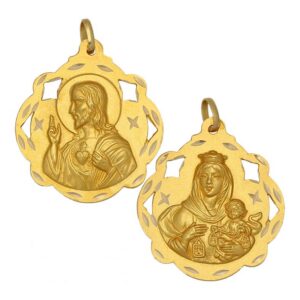 Medalla-Escapulario-Calado-Pandereta-Virgen-Carmen-Sagrado-Corazon-30mm-Oro