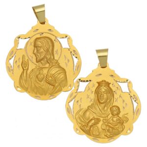 Medalla-Escapulario-Calado-Pandereta-Virgen-Carmen-Sagrado-Corazon-41mm-Oro