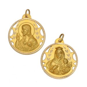 Medalla-Escapulario-Calado-Virgen-Carmen-Sagrado-Corazon-Redondo-tallado-helice-20mm-Oro