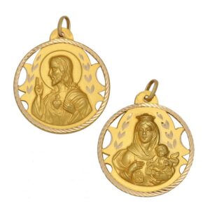 Medalla-Escapulario-Calado-Virgen-Carmen-Sagrado-Corazon-Redondo-tallado-helice-22mm-Oro