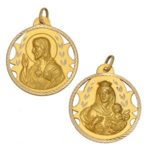 Medalla-Escapulario-Calado-Virgen-Carmen-Sagrado-Corazon-Redondo-tallado-helice-24mm-Oro