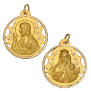 Medalla-Escapulario-Calado-Virgen-Carmen-Sagrado-Corazon-Redondo-tallado-helice-26mm-Oro