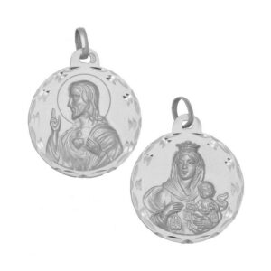 Medalla-Escapulario-Virgen-Carmen-Sagrado-Corazon-Redondo-17mm-Diamantado-clasico-circular-Plata-925