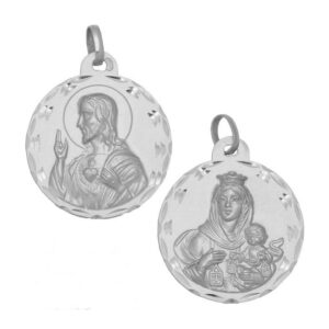 Medalla-Escapulario-Virgen-Carmen-Sagrado-Corazon-Redondo-19mm-Diamantado-clasico-circular-Plata-925