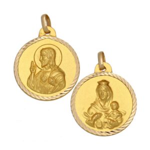 Medalla Escapulario Sagrado Corazón - Virgen del Carmen Oro 18k de 20mm de diámetro Diamantado en Hélice