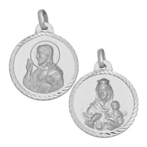 Medalla-Escapulario-Virgen-Carmen-Sagrado-Corazon-Redondo-tallado-helice-22mm-Plata-925 1ª Ley