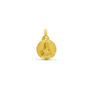 Medalla Religiosa Virgen del Carmen 13mm diamantado circular clásico Oro 18K