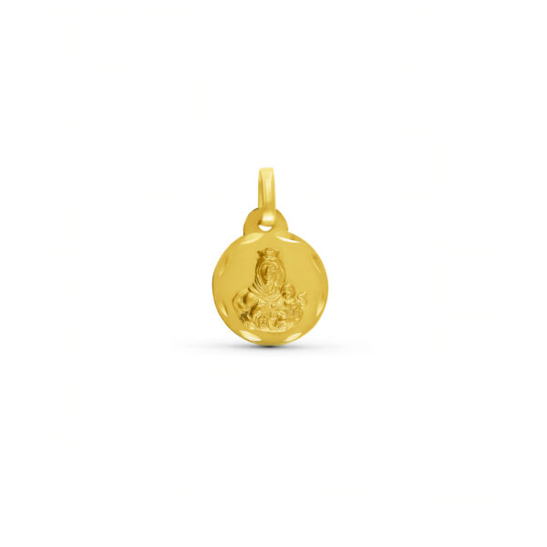 Medalla Religiosa Virgen del Carmen 13mm diamantado circular clásico Oro 18K
