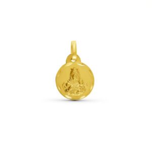 Medalla Religiosa redonda de la Virgen del Carmen de 15mm de diámetro con diamantado circular en oro de 18K