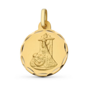 Medalla religiosa redonda de la Virgen de las Angustias de 17mm de diámetro en oro 18k