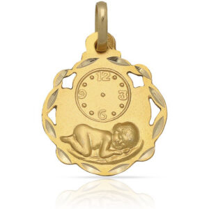 Medalla-Nino-Reloj-Pandereta-16mm-Oro-18k