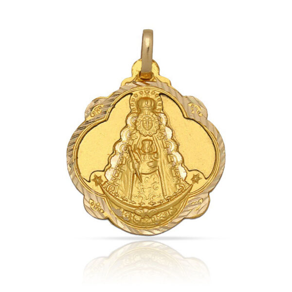 Medalla-Virgen-del-Rocio-Pandereta-20mm-Oro18k-R408