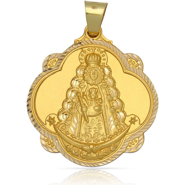 Medalla-Virgen-del-Rocio-Pandereta-40mm-Oro18k