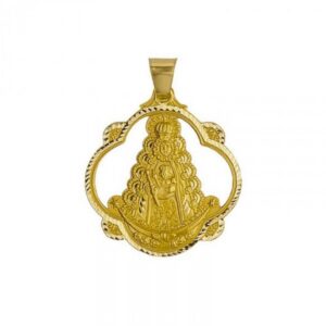 Medalla-Virgen-del-Rocio-Pandereta-Calada-30mm-Oro