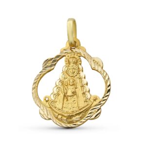 Medalla-Virgen-del-Rocio-en-Pandereta-Calada-de-20mm-Oro-18k
