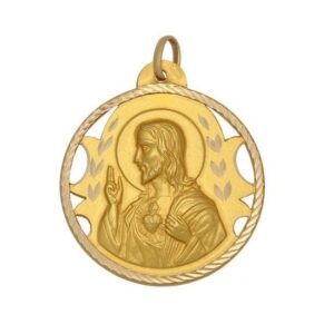Medalla-Escapulario-Calado-Virgen-Carmen-Sagrado-Corazon-Redondo-tallado-helice-26mm-Oro