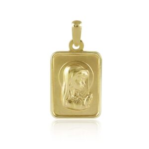 Medalla-Virgen-Nina-Velo-rectangular-16x12mm-filo-pulido-oro-18k