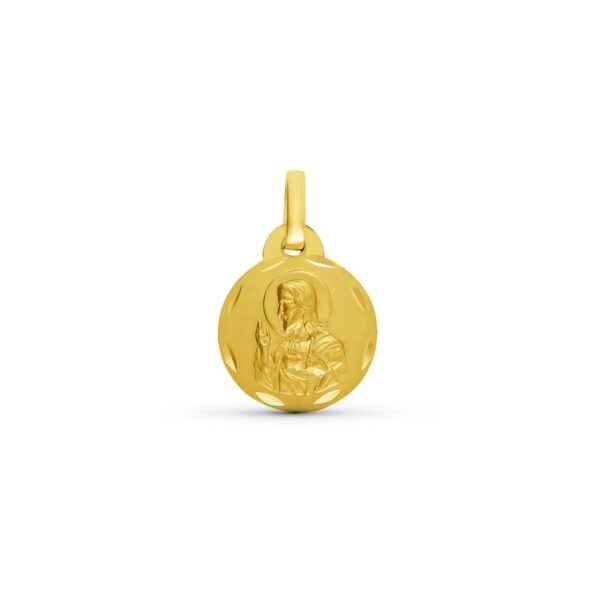 Medalla-redonda-Sagrado-Corazon-de-Jesus-15mm-diamantado-circular-oro-18k