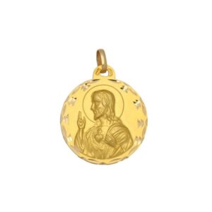 Medalla-redonda-Sagrado-Corazon-de-Jesus-17mm-diamantado-circular-oro-18k