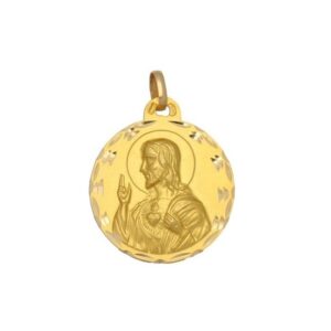 Medalla-redonda-Sagrado-Corazon-de-Jesus-19mm-diamantado-circular-oro-18k