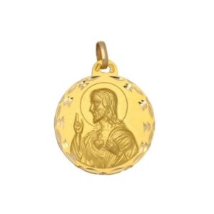 Medalla-redonda-Sagrado-Corazon-de-Jesus-21mm-diamantado-circular-oro-18k