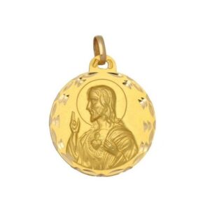 Medalla-redonda-Sagrado-Corazon-de-Jesus-23mm-diamantado-circular-oro-18k