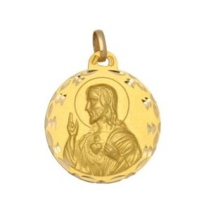 Medalla-redonda-Sagrado-Corazon-de-Jesus-25mm-diamantado-circular-oro-18k