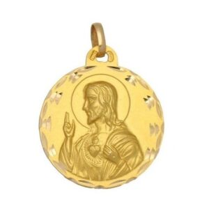 Medalla-redonda-Sagrado-Corazon-de-Jesus-27mm-diamantado-circular-oro-18k