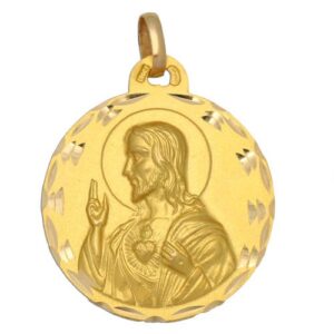 Medalla-redonda-Sagrado-Corazon-de-Jesus-29mm-diamantado-circular-oro-18k