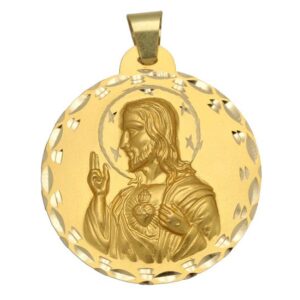 Medalla-redonda-Sagrado-Corazon-de-Jesus-42mm-diamantado-circular-oro-18k