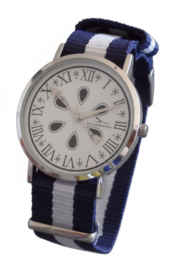 Medallas de oro plata Reloj del Camino de Santiago con Caja Plata de 38mm de diámetro y correa NATO Azul-Blanca-Azul Venta on line de Relojes y Medallas religiosas Reloj del Camino de Santiago Caja color Plata y correa de nylon color azul-blanco-azul
