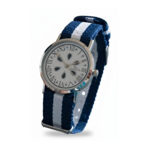 Reloj del Camino de Santiago color plata 32mm NATO nailon Azul-Blanco-Azul