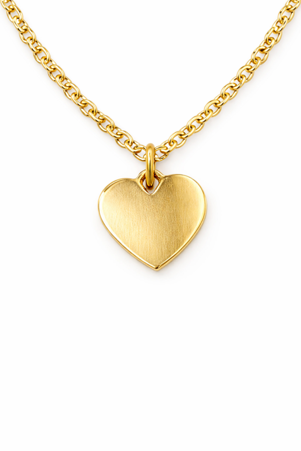 Colgante-Corazon-oro brillo-liso-16x15 con cadena