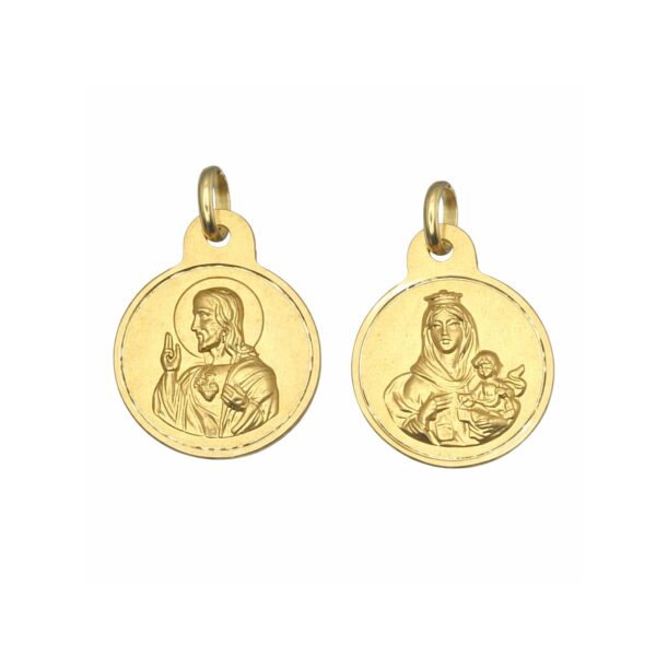 Medalla-Escapulario-Virgen-Carmen-Sagrado-Corazon-Redondo-filo-rebajado-13mm-Oro